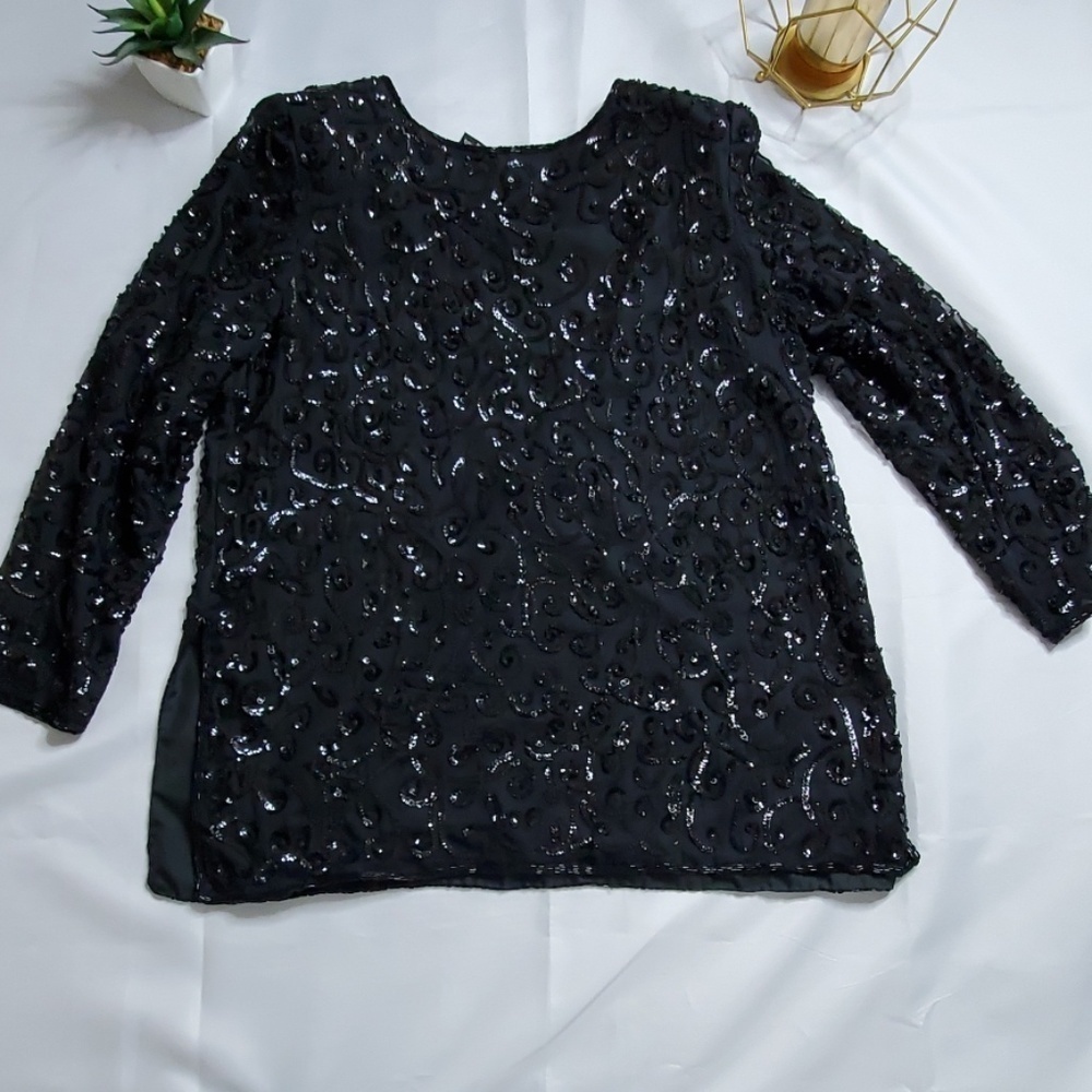 Vintage Black Silhouettes Sequin Top Size 1x - Picture 7 of 10